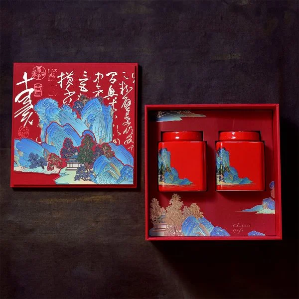Chinese Red Ceramic Tea Tins Gift Box
