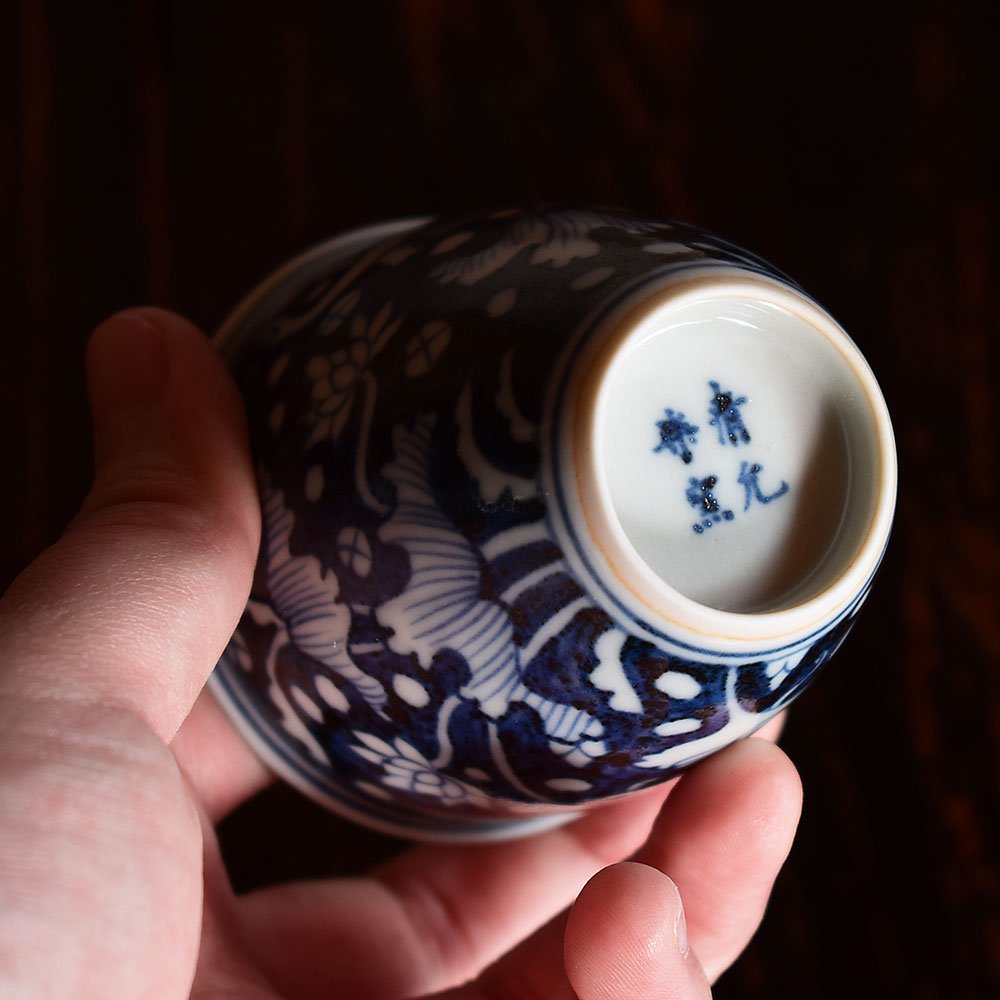 Hand painted Yuan Style Heron and Lotus Tea Cup