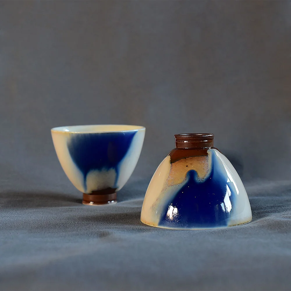 Handmade Heart-shaped Kiln Altered Blue Tea Cup