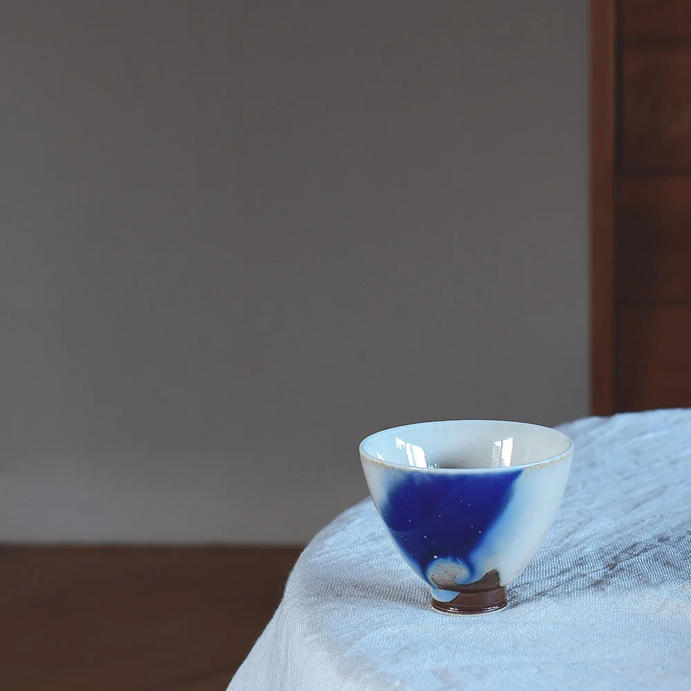 Handmade Heart-shaped Kiln Altered Blue Tea Cup