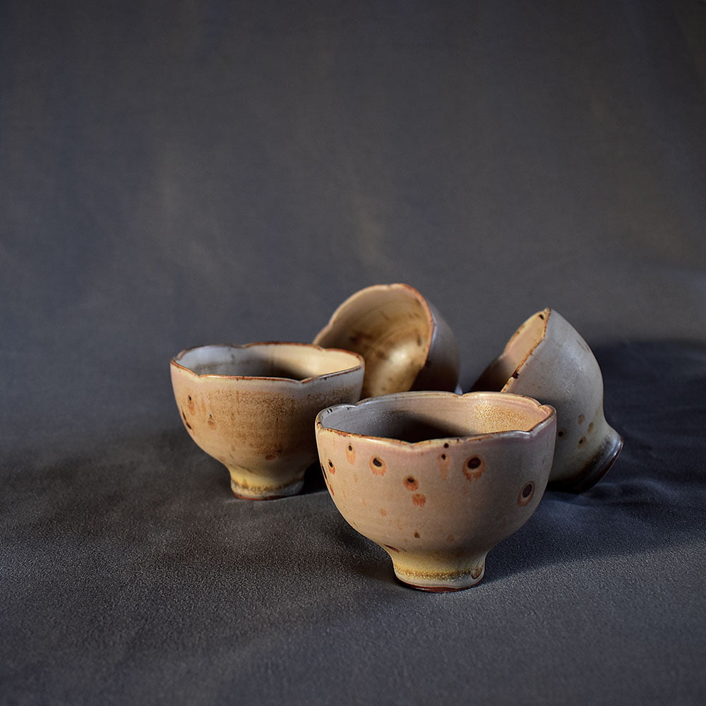 Handmade Yellow Wood Fired Kiln Altered Flower Tea Cup