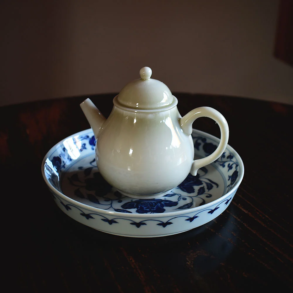 手繪山茶花如意紋茶盤