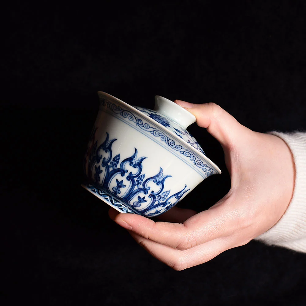 Hand Painted Twin Lotus Gaiwan - Tall