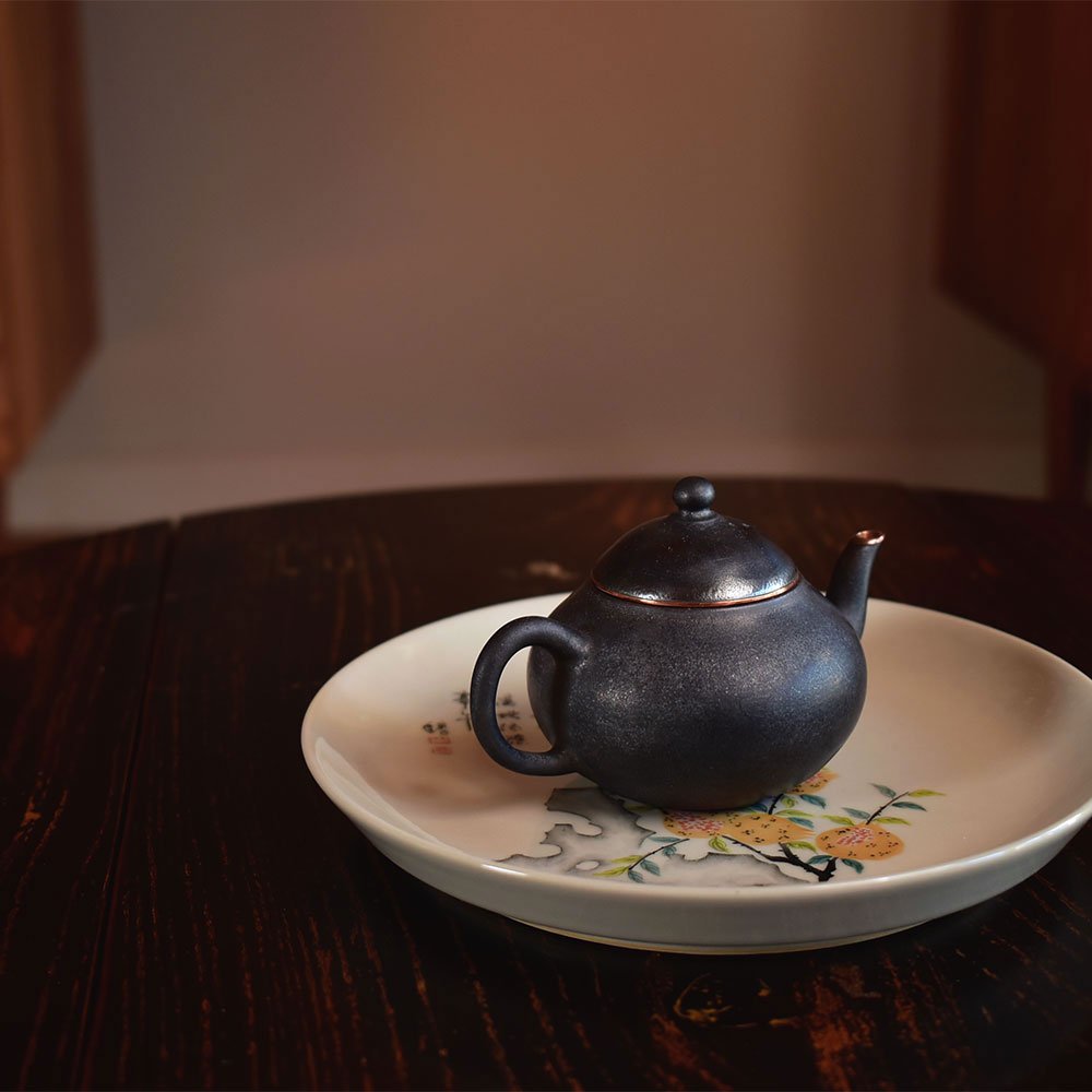 Hand Painted Wood Ash Glazed Pomegranate Tea Tray