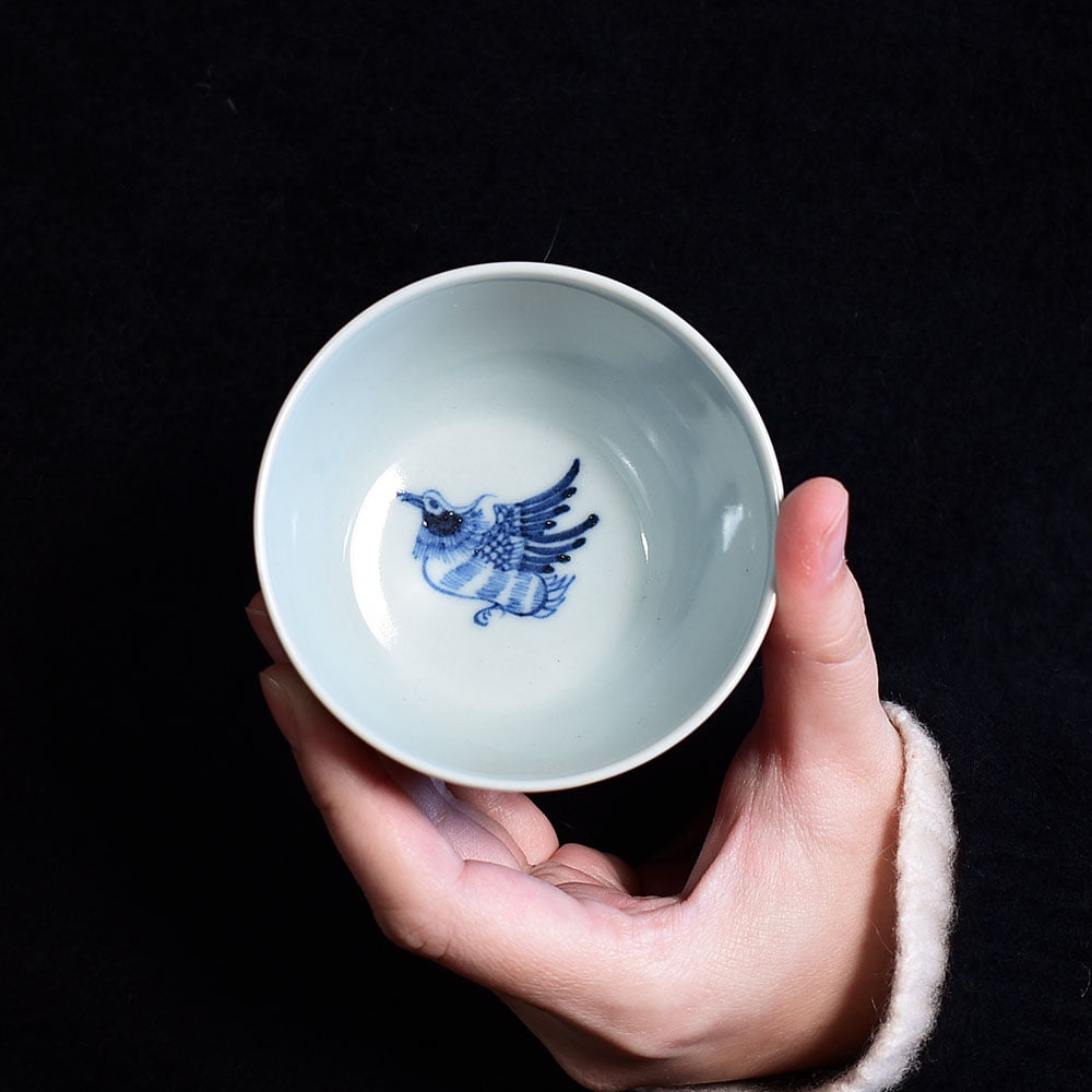 Hand Painted Yuan Mandarin Ducks Playing in Water Master Tea Cup