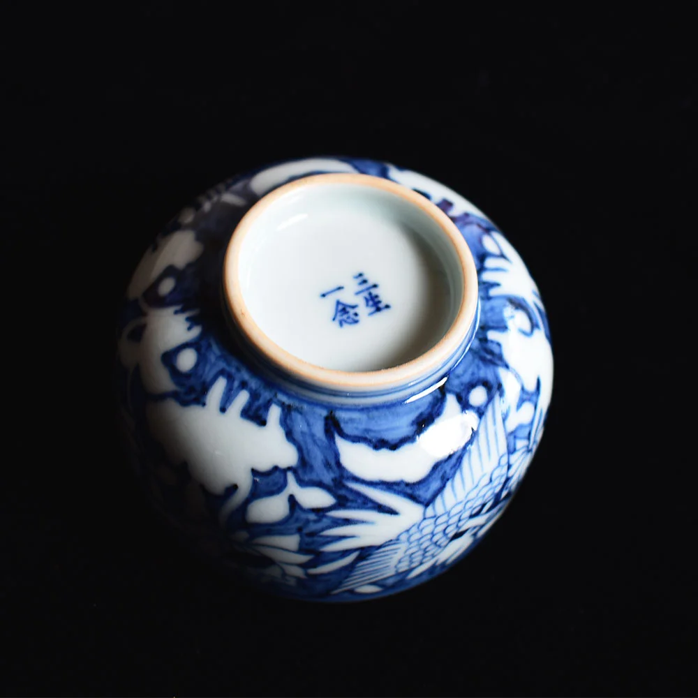 Hand Painted Yuan Style Heron and Lotus Pu-erh Arhat Tea Cup