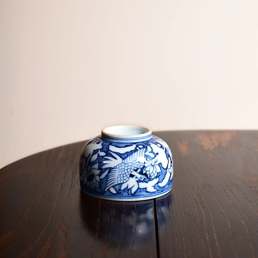 Hand Painted Yuan Style Heron and Lotus Pu-erh Arhat Tea Cup
