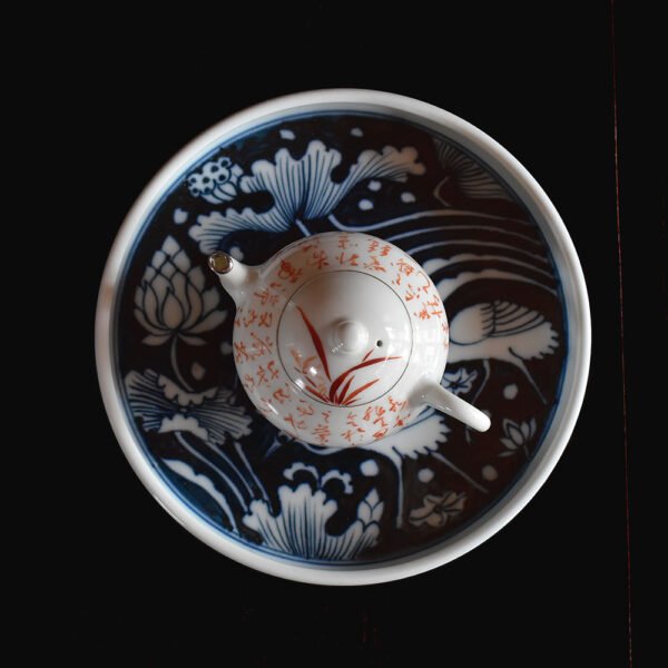 Hand painted Yuan Style Heron and Lotus Pu-erh Tea Tray