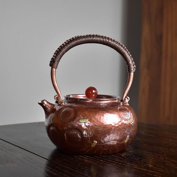 Flat-Round Patched Burnished Copper Kettle