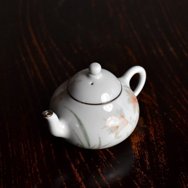Hand-Painted Daylily Teapot with Silver-Rimmed Spout