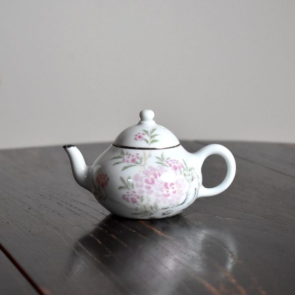 Hand-Painted Silver-Rimmed Peach Blossom Teapot
