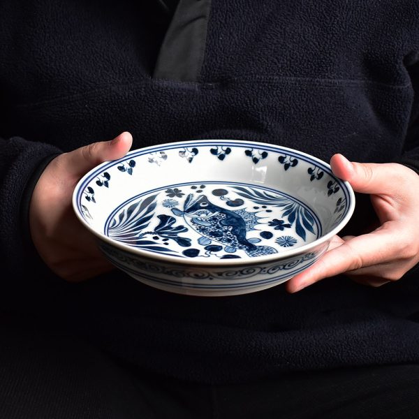 Hand-Painted Blue and White Fish & Waterweed Tea Tray