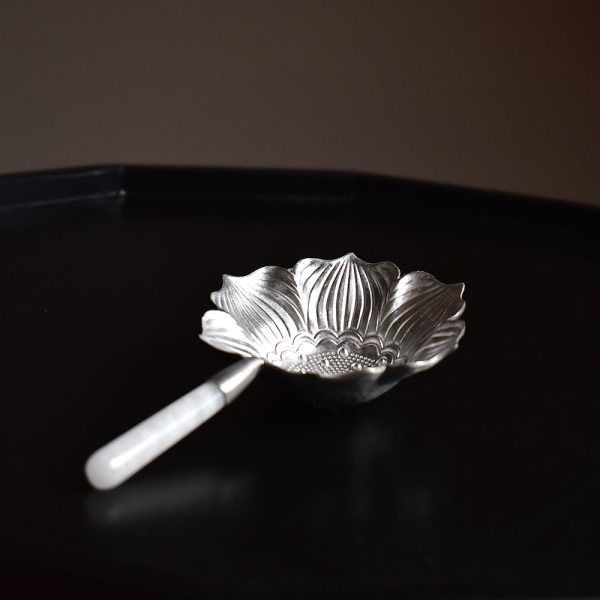 Pure Tin Lotus Tea Strainer with White Jade Handle